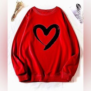 TEEDINO || Carmine Heart Graphic Lounge Sweatshirt in Red - SZ Small ✨NWT✨
